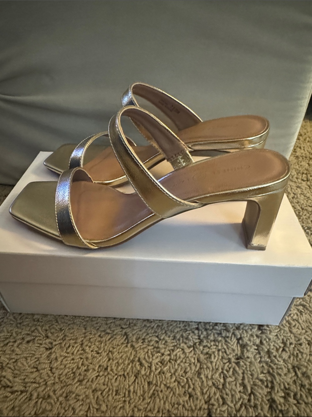 CL by Chinese Laundry Metallic Gold Double-Strap Block Heel Sandal Sz 7.5